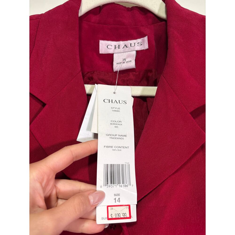 Chaus Red Silk Button Down Shirt Size 14 - Picture 7 of 10